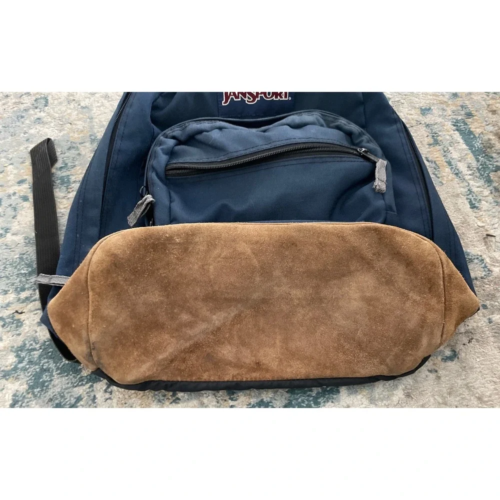 Jansport Classic Originals Suede‎ Leather Bottom School Backpack Blue Canvas